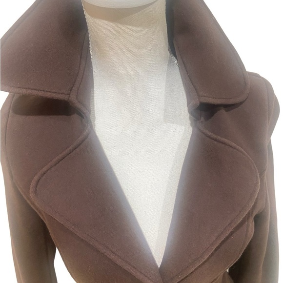 Patrizia Luca 100% Cotton brown button down pea coat big notched collar medium - Picture 4 of 11